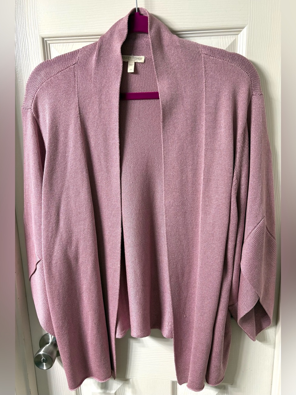 EILEEN FISHER Pink Knit 100% Silk Cardigan Sweater Sz 2X Unique Sleeves